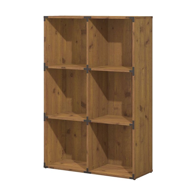 19.88" Kathy Ireland Office Ironworks 6 Cube File Cabinet Bookcase in Vintage Golden Pine - Bush Furniture