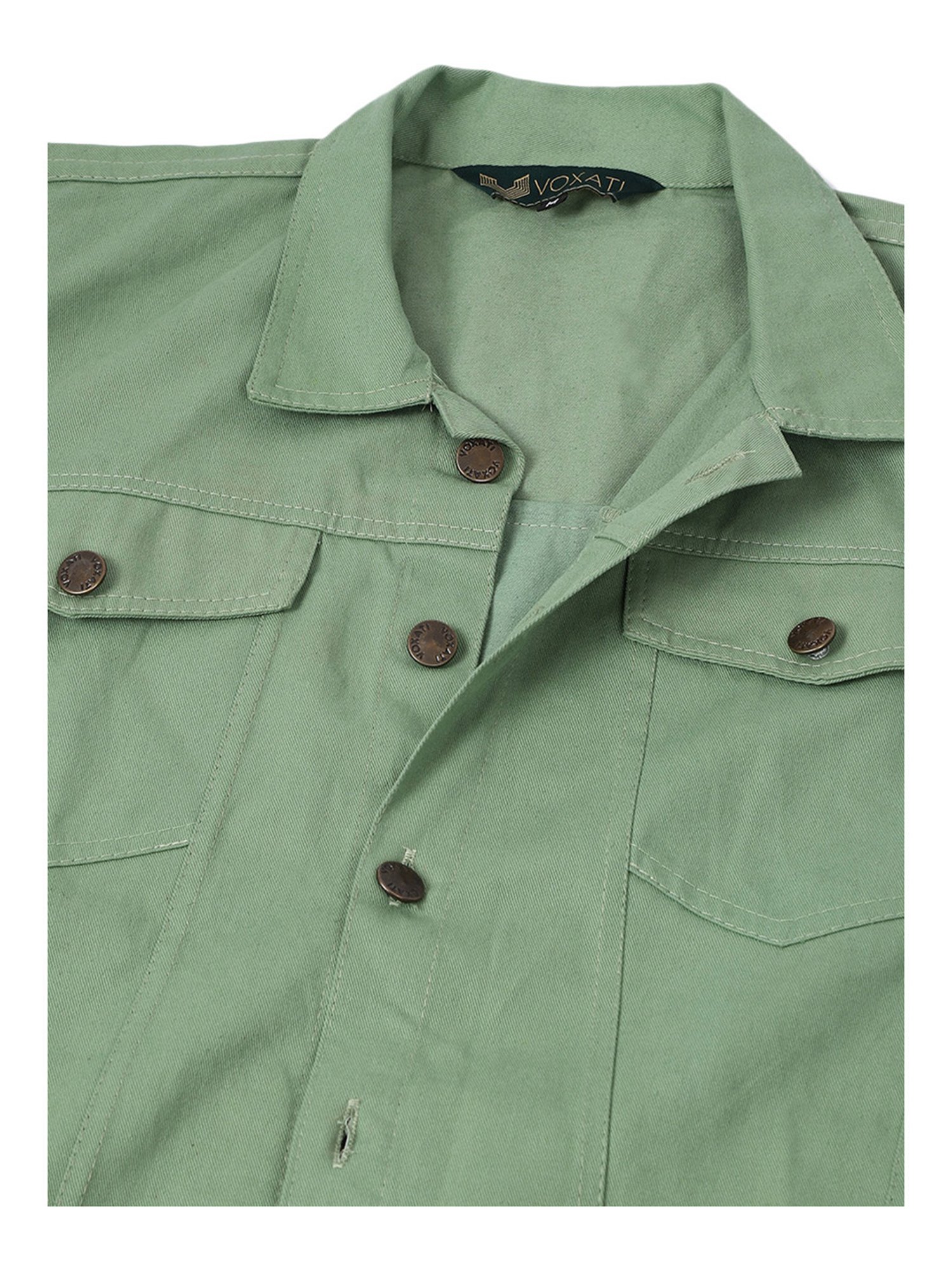 VOXATI Light Green Full Sleeves Shirt Collar Denim Jacket