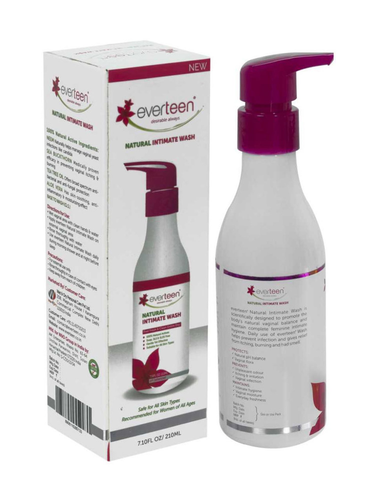 everteen Natural Intimate Wash for Feminine Hygiene in Women - 210 ml Each (Pack of 2)