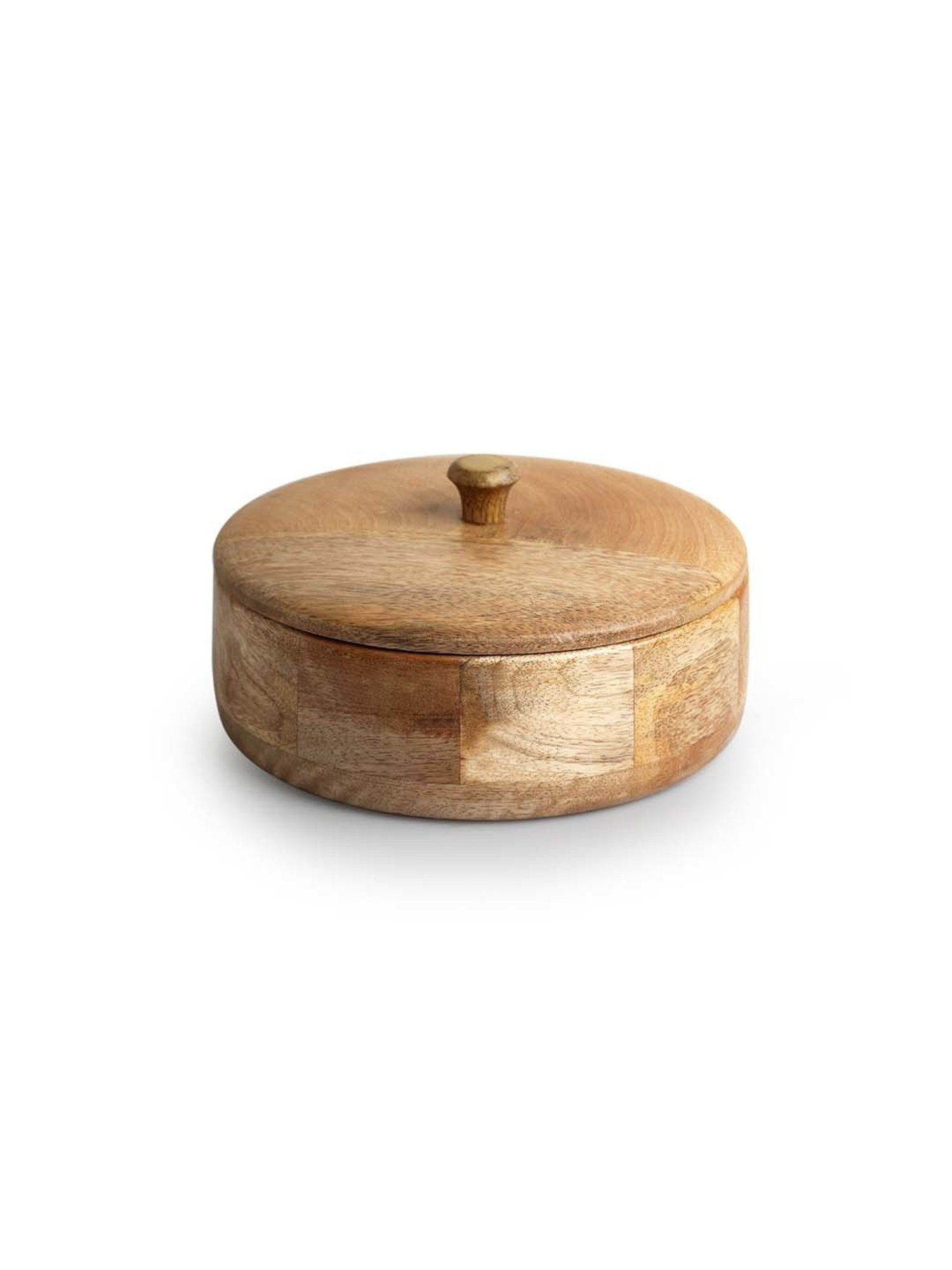 ExclusiveLane Brown Mango Wood Patched Handcarved Casserole Chapati Box With Lid (1.14 L)