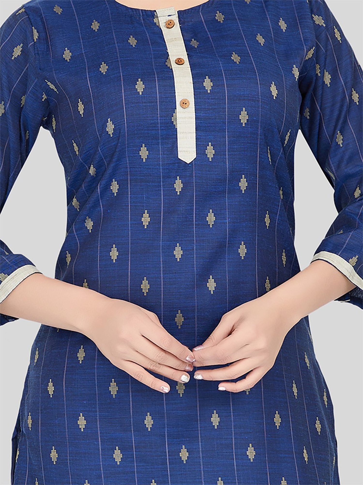 Saree Swarg Blue Woven Pattern Straight Short Kurti