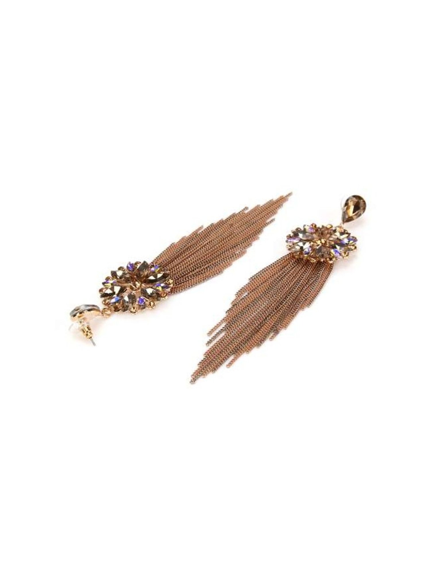 YouBella Crystal Tassel Handmade Golden Brown Dangler Earrings for Women
