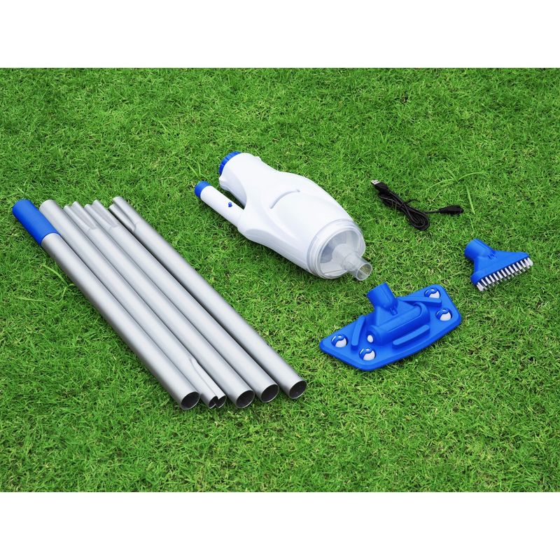 Bestway 58624E AquaReach Rechargeable Lithium Battery Swimming Pool Maintenance Vacuum Cleaner with Interchangeable Heads, 7 Foot Pole and Filter Bag