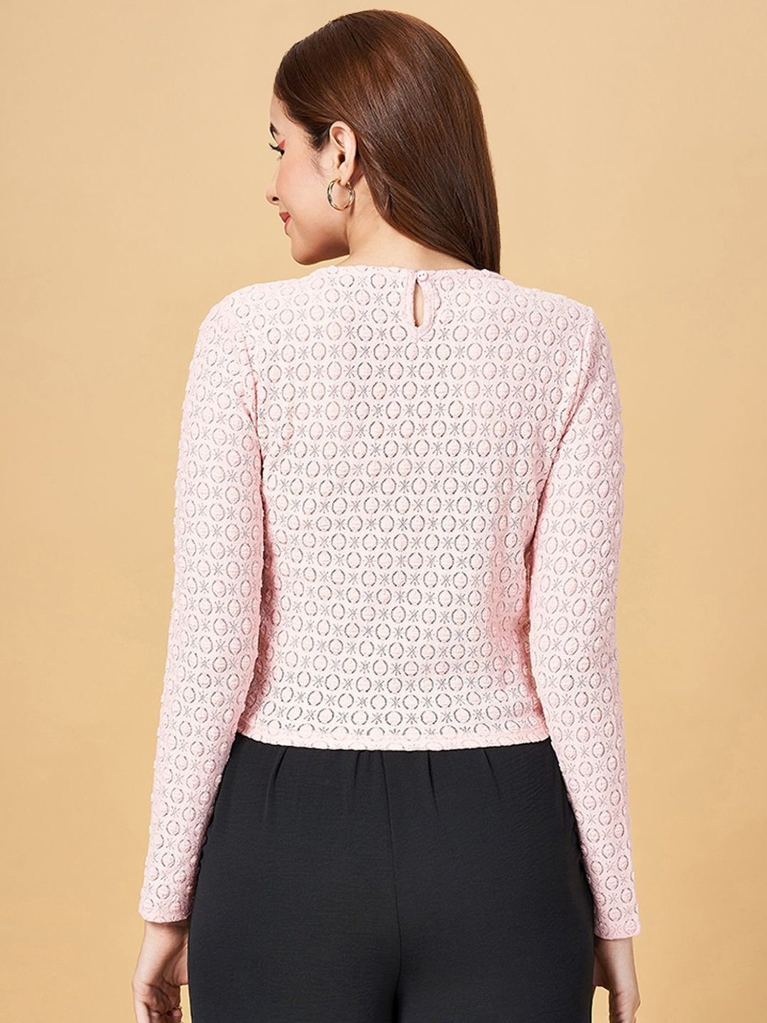 People by Pantaloons Pink Self Pattern Top