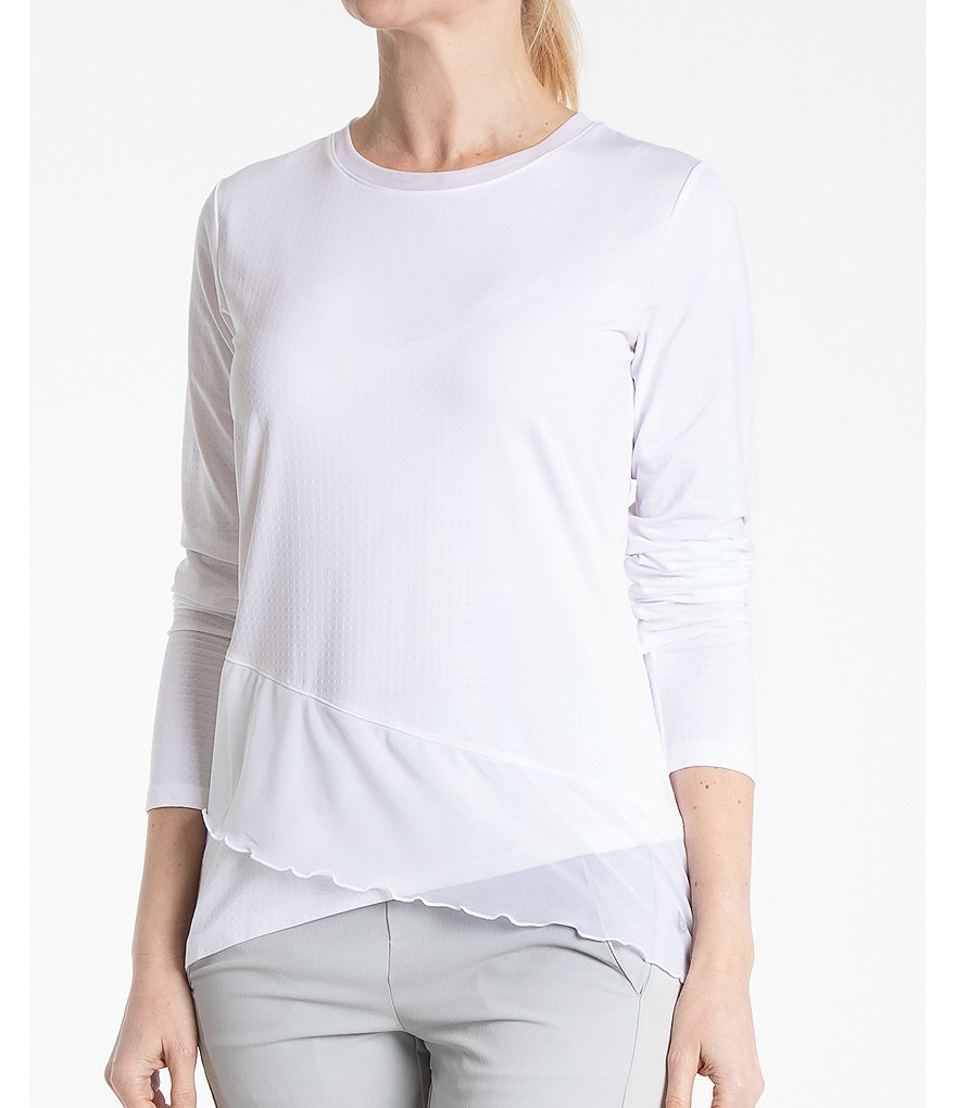 Bette & Court Crossover Jewel Neck Long Sleeve Top