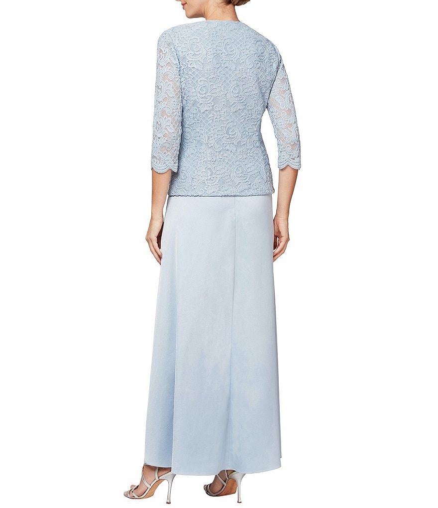 Jkara Petite Size 3/4 Sleeve Lined Illusion Crew Neck Beaded Gown