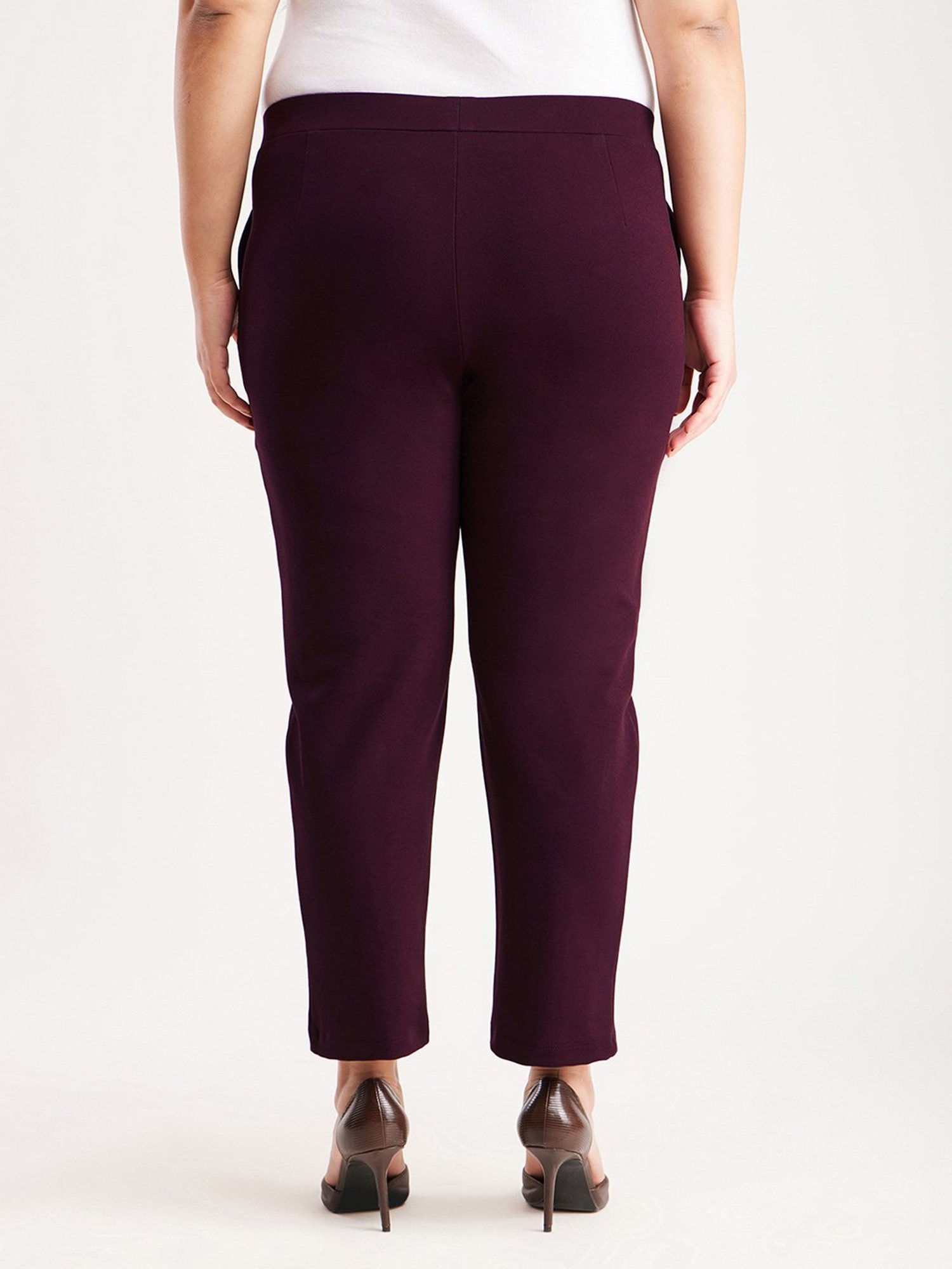 Fablestreet X Maroon Mid Rise Formal Trousers