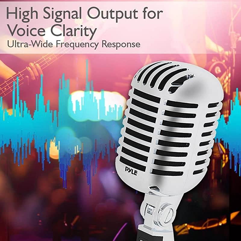 Classic Retro Dynamic Vocal Microphone - Old Vintage Style Unidirectional Cardioid Mic with XLR Cable - Universal Stand Compatible - Live Performance In Studio Recording -  PDMICR42SL (Silver)