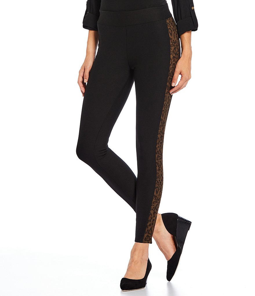 Slim Factor by Investments Classic Waist Pull-On Side Seam Leopard Print Panel Leggings