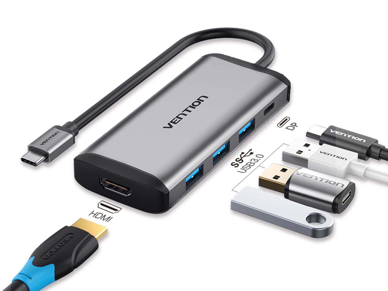 Vention USB C Hub ,5-in-1 USB Type C to 4K HDMI with 3&times;USB 3.0 Ports,PD Charging Port Compatible for MacBook Pro, ChromeBook, Nintendo Switch and More USB-C Devices