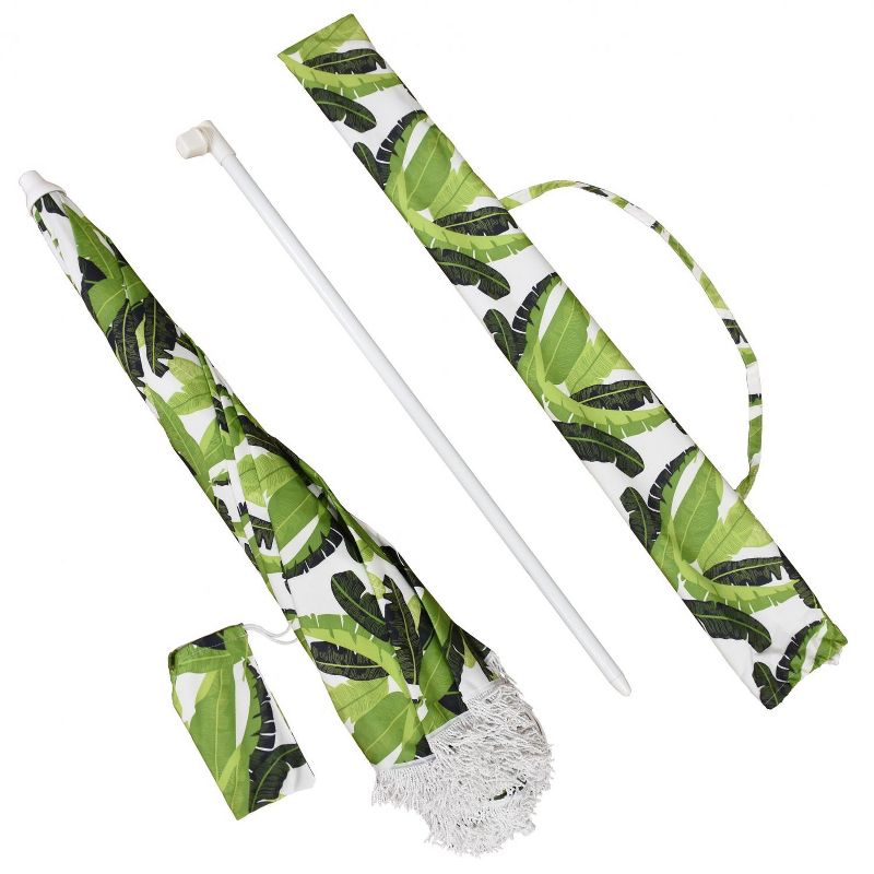 Astella  6.5 Ft. Fiberglass Beach Umbrella W/ Carry Bag - White Frame / Lush Paradise Canopy NOVA656C-P5-204-FRINGE