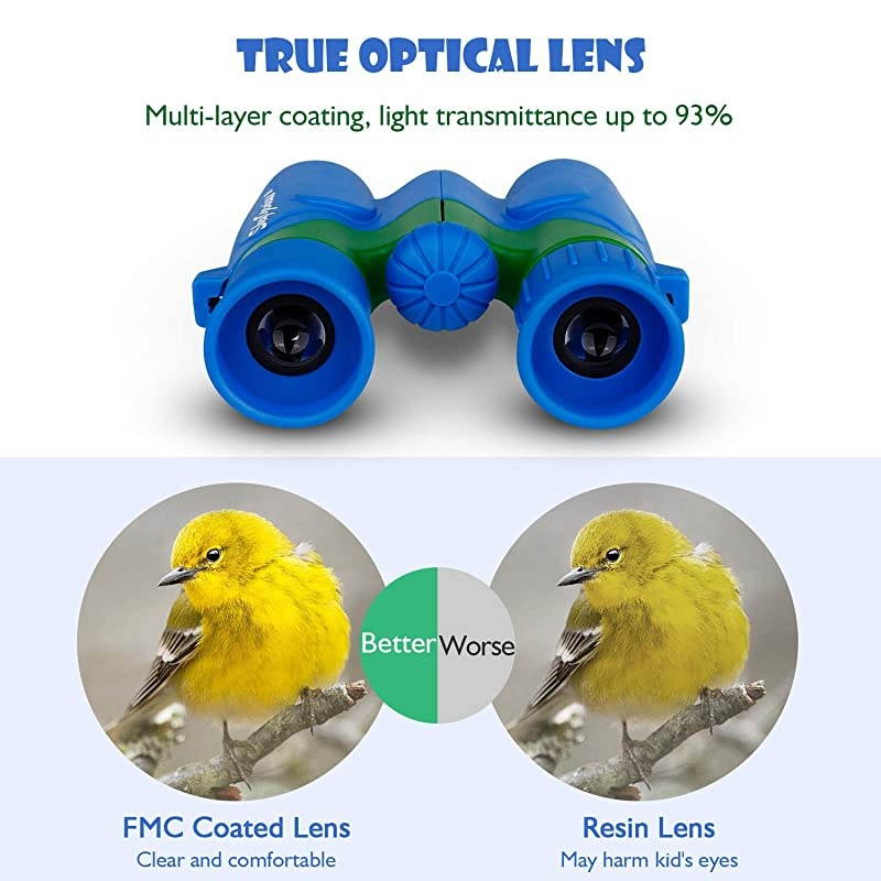 Binoculars for Kids, Mini Binoculars for Children, Real Optics High Resolution Kids Binoculars Boys, Small Compact Binocular for Bird Watching Outdoor Sports Event - Blue