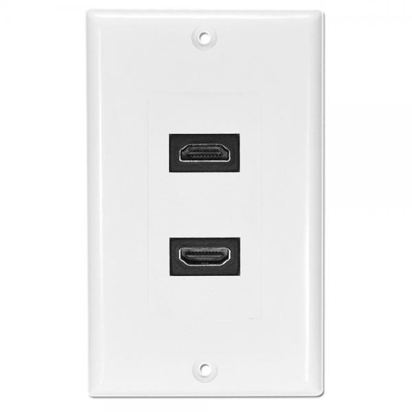 2-Port HDMI Female to Female Dual Connector White Decora Wall Plate Home Theater In-Wall Easy Installation - OSD Audio