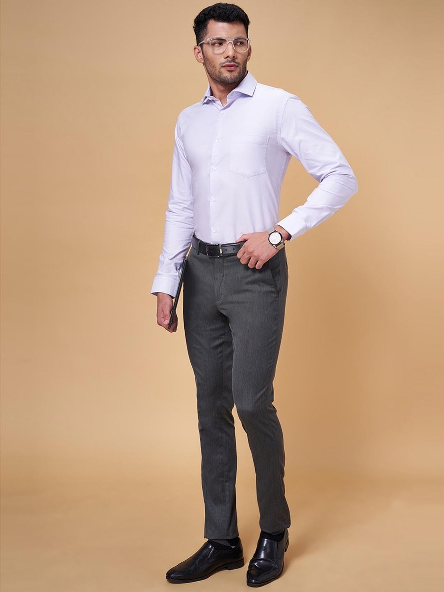 Peregrine by Pantaloons Lilac Cotton Slim Fit Shirt