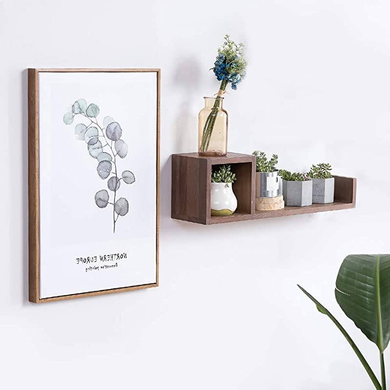 Square Cube U Shaped Wall Mounted Shelf, Storage Hanging Shadow Box Shelves Floating Bookshelves Organizer CD Photo Rack Display Case for Bedroom Living Room Office(Walnut, Right)