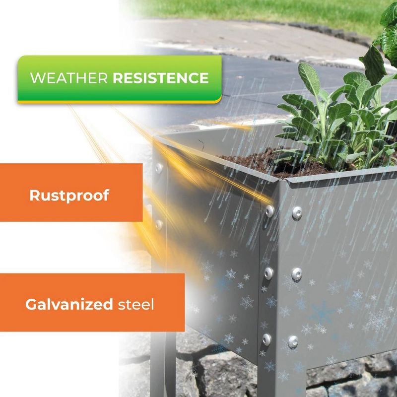 Bio Green MHF-L Freising L Outdoor Balcony 24 x 12 x 32 Inch Elevated Rust Proof Galvanized Steel Garden Flower Box Bed, Gray