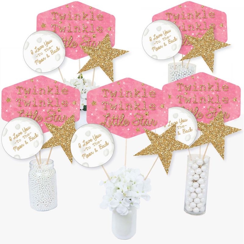 Big Dot of Happiness Hello Little One - Pink and Gold - Table Decorations - Girl Baby Shower Fold and Flare Centerpieces - 10 Count