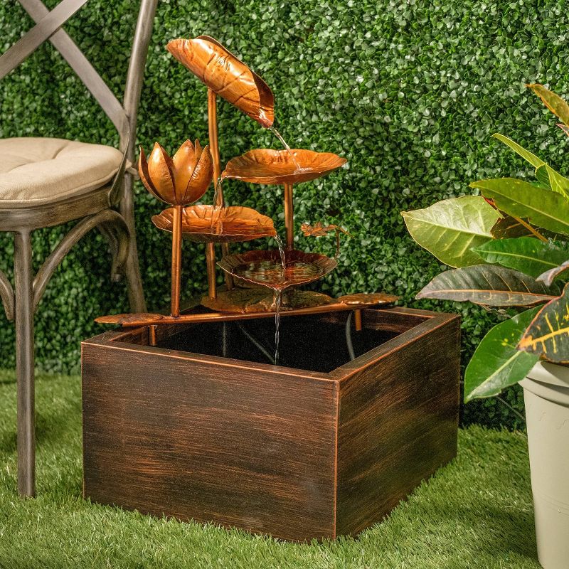 25" Indoor/Outdoor Tamara Box Resin Fountain with Water Pump Brown - Alfresco Home LLC