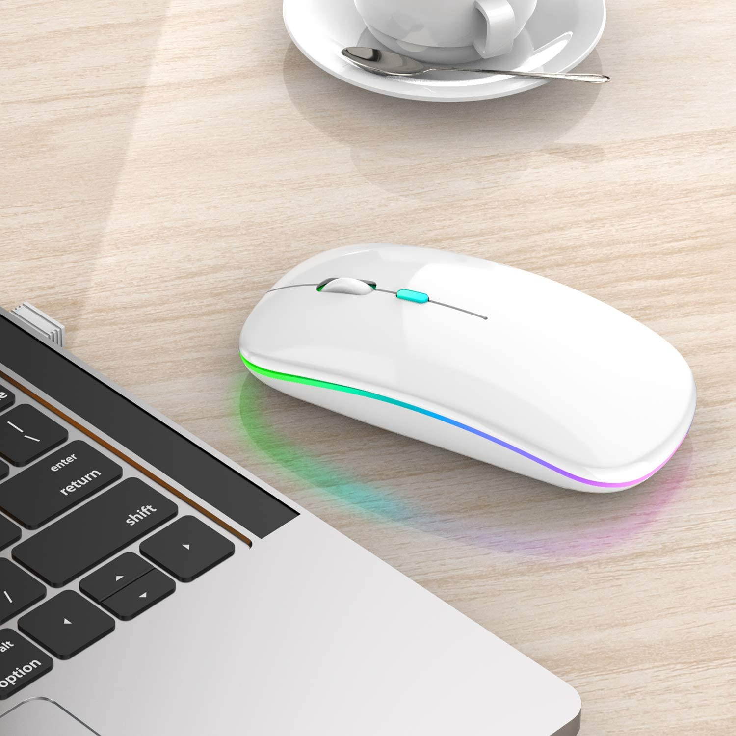 LED Bluetooth wireless mouse, MacBook Pro Bluetooth mouse, MacBook Air Bluetooth mouse, rechargeable wireless mouse, suitable for MacBook, laptop, Mac, ipad, iPad Pro (black)