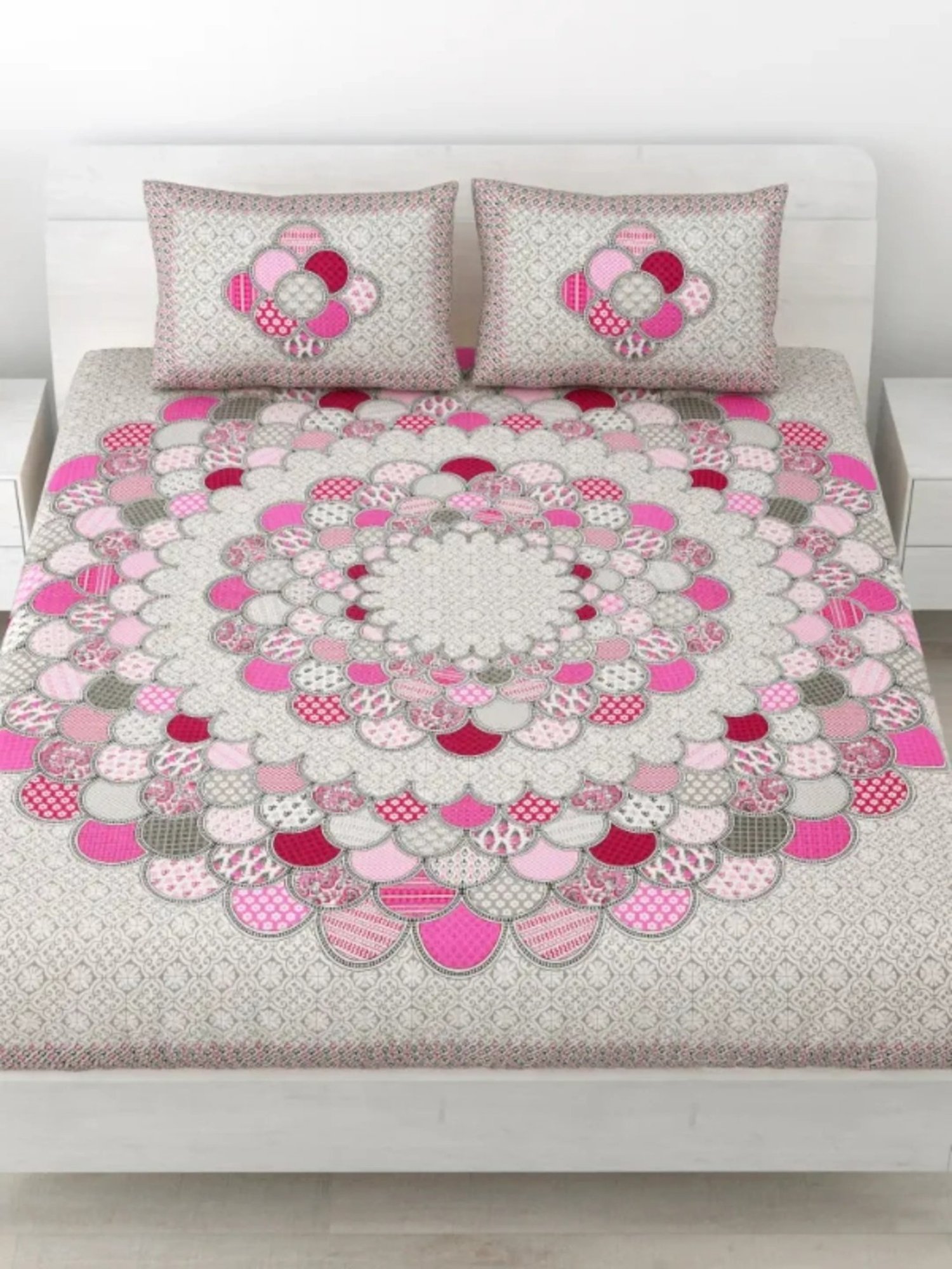 Living Roots Printed Pink 240 TC Cotton Bedsheet with 2 Pillow Covers