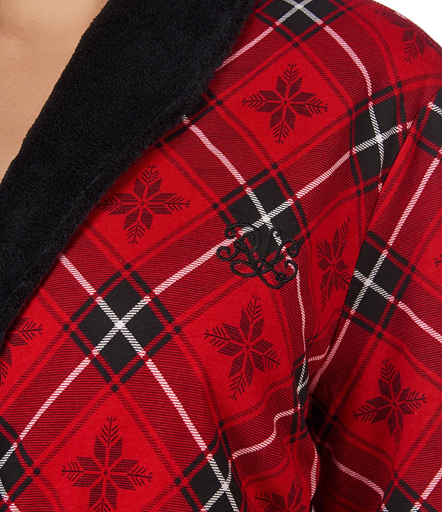 Lauren Ralph Lauren Plaid Print Shawl Collar Short Wrap Robe