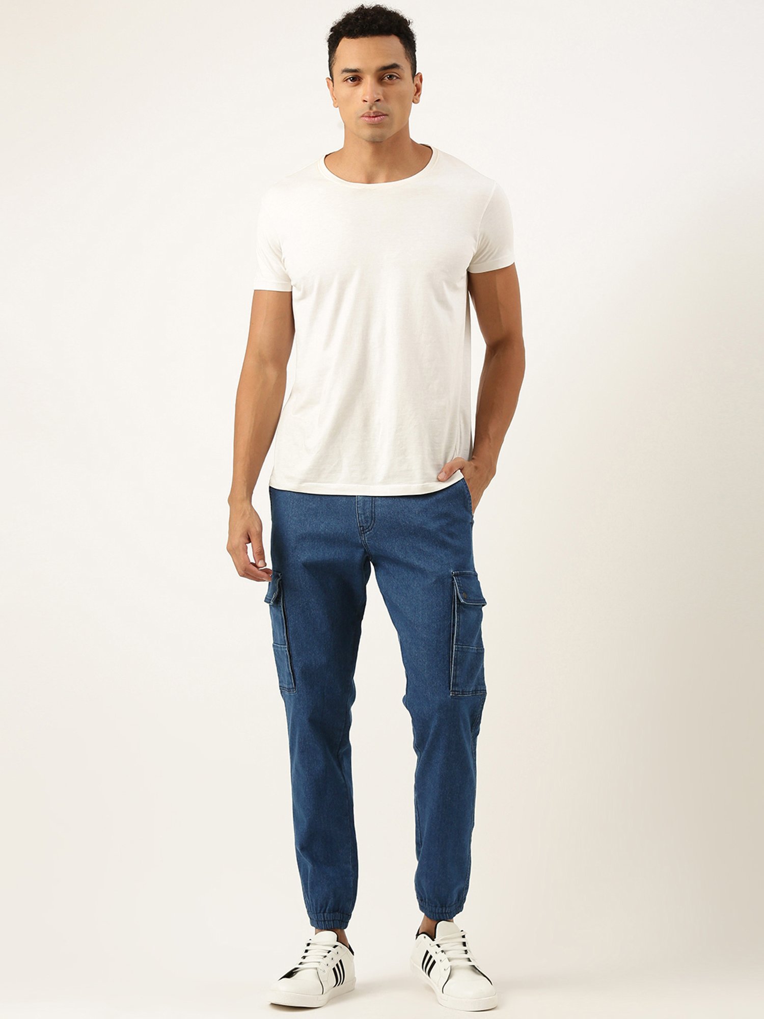 IVOC Medium Blue Regular Fit Lightly Washed Cargo Jogger Jeans