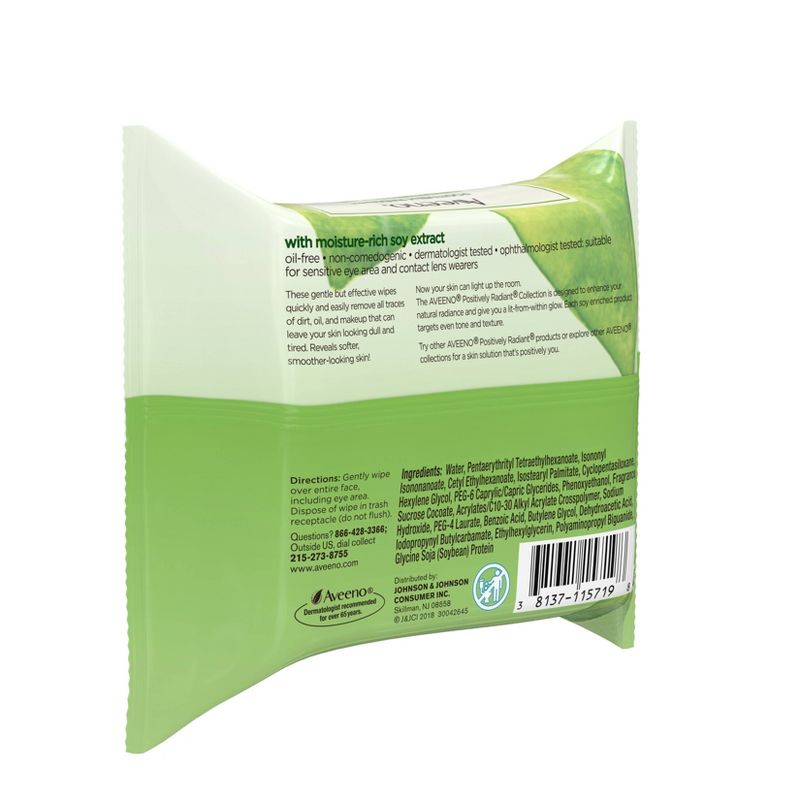 Aveeno Positively Radiant Oil Free Makeup Removing Wipes - 25ct