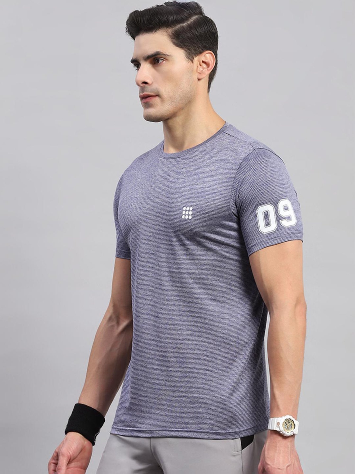 Rock.it Blue Regular Fit Self Pattern T-Shirt