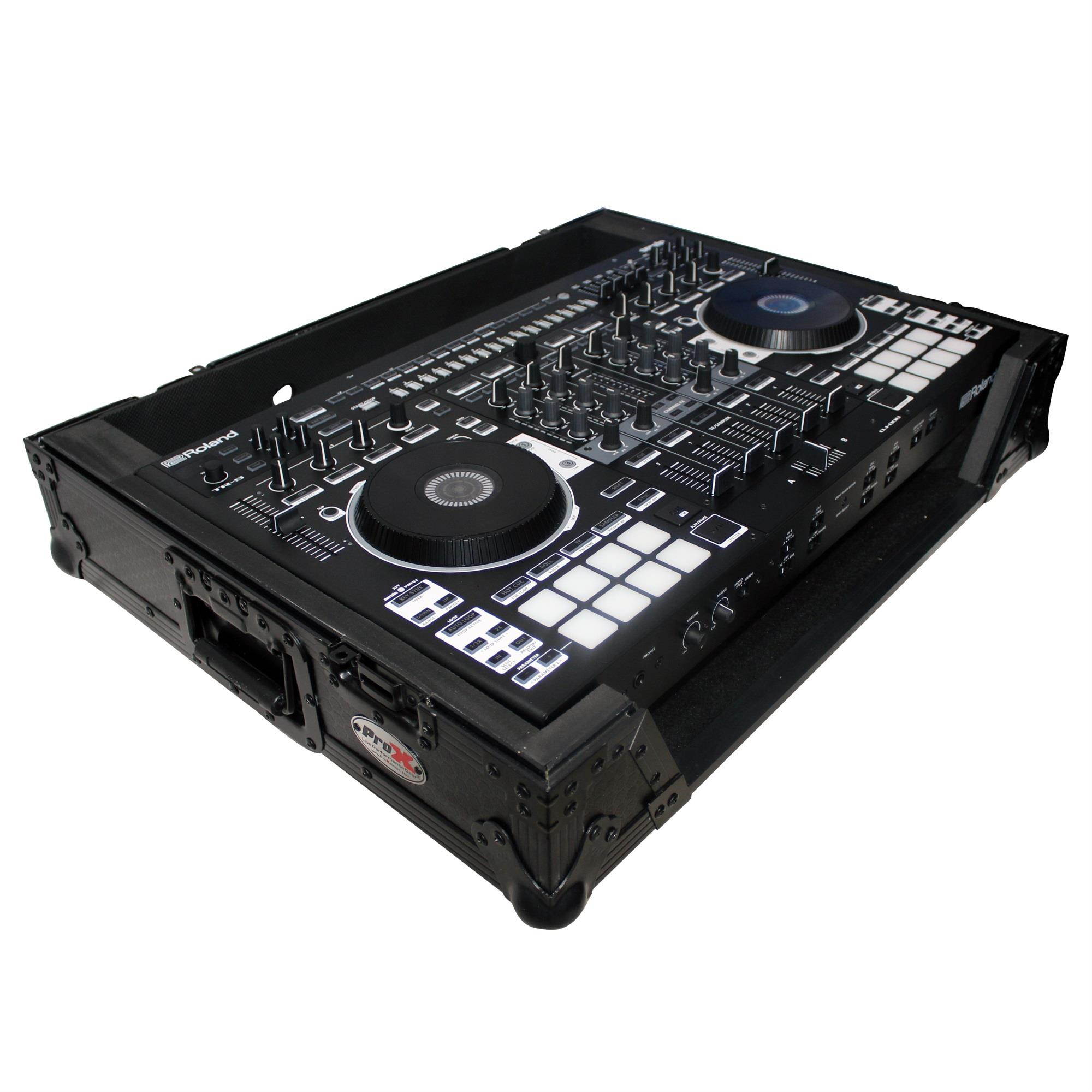 ProX XS-DJ808WBL Black ATA Style Flight Road Case for Roland DJ-808 or Denon MC7000  w/ Wheels Black on Black Black