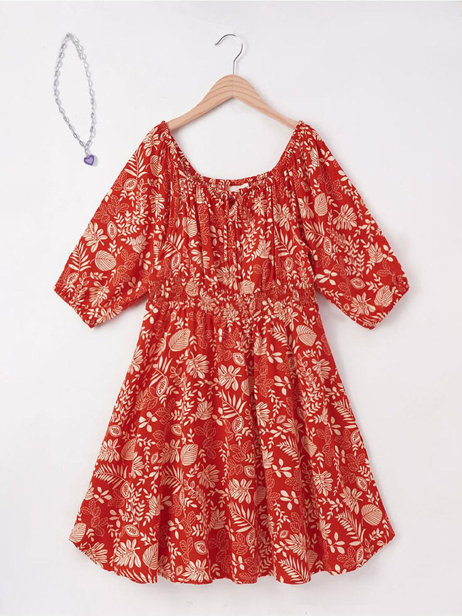 Edheads Kids Orange Cotton Printed Dress