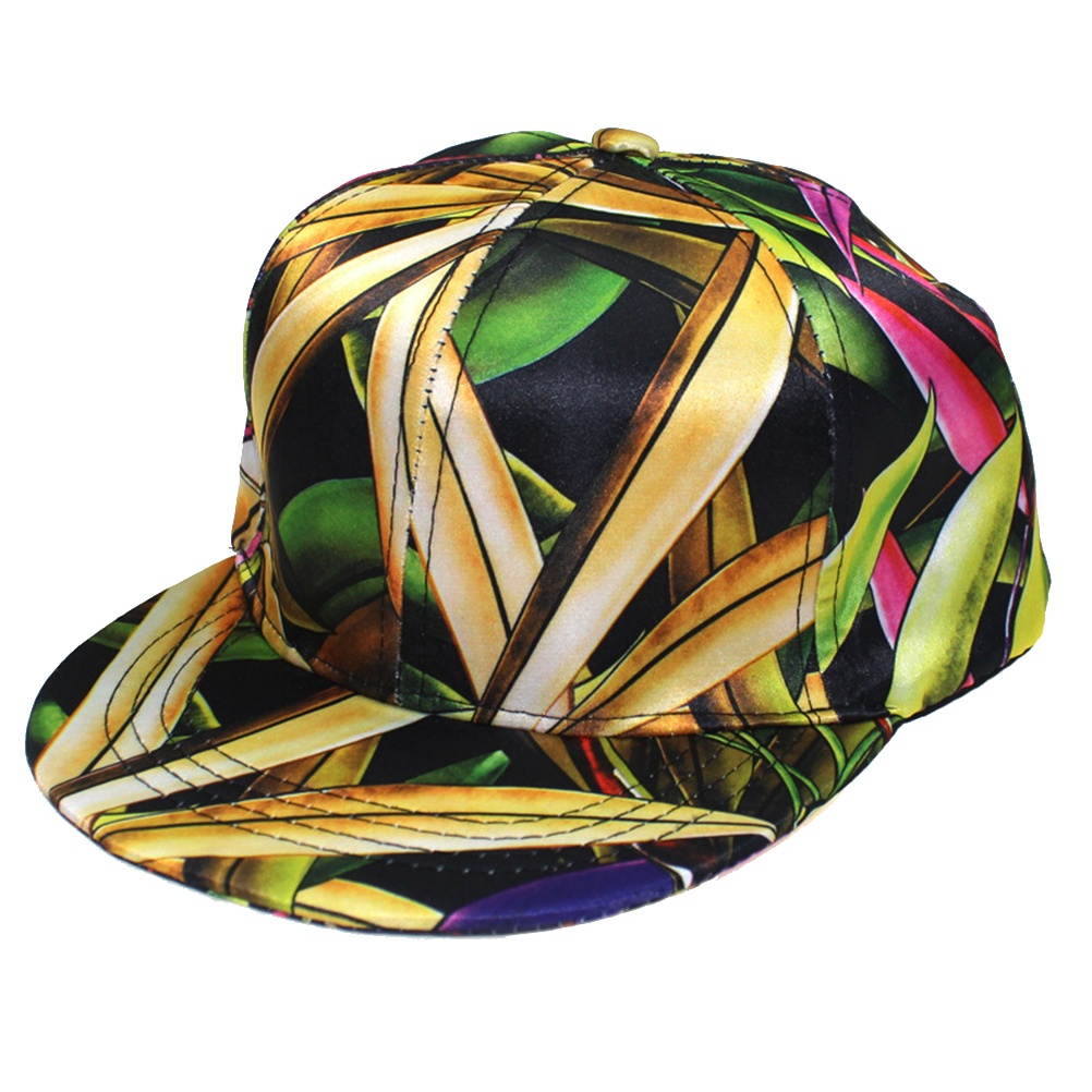 Printed Baseball Cap Hip-Hop Snapback Hat Fashion Baseball Hat Adjustable Sunhat Yellow (Black Base and Yellow Leaves Pattern)