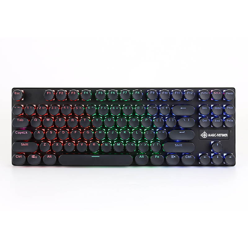 1506 RGB Mechanical Keyboard Retro Gaming Keyboard-Blue Switches-87 Key Round Keycaps RGB LED Illuminated Backlit Keyboard for PC/Mac Gamer, Typist