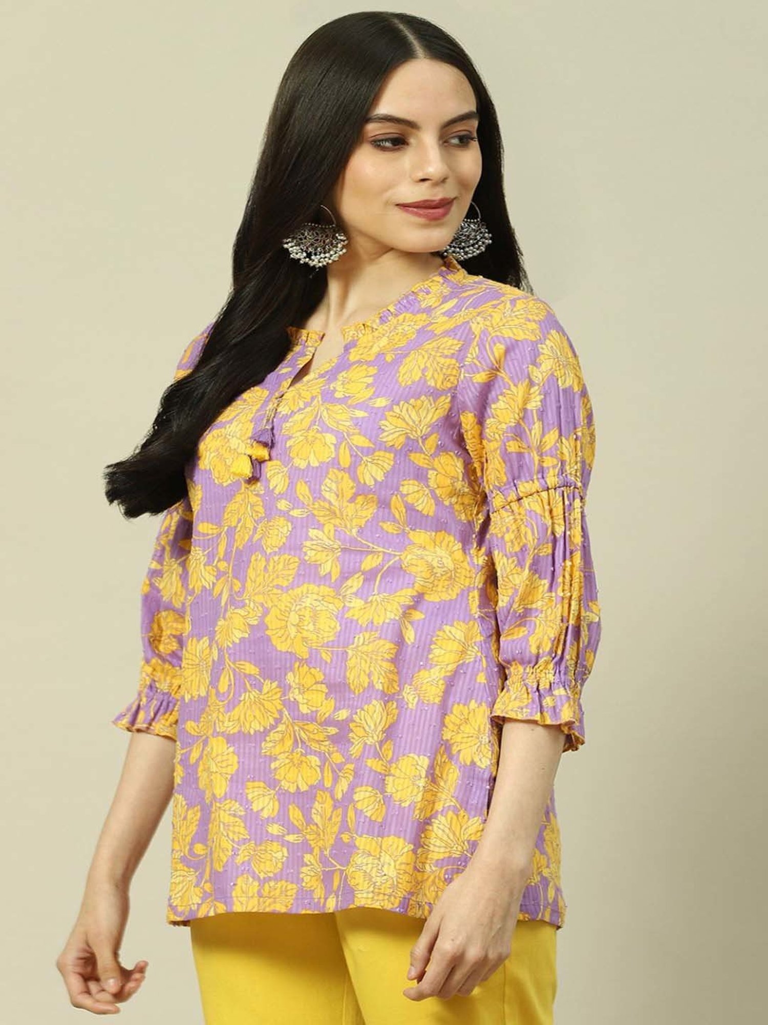 Rangriti Purple Cotton Printed Top