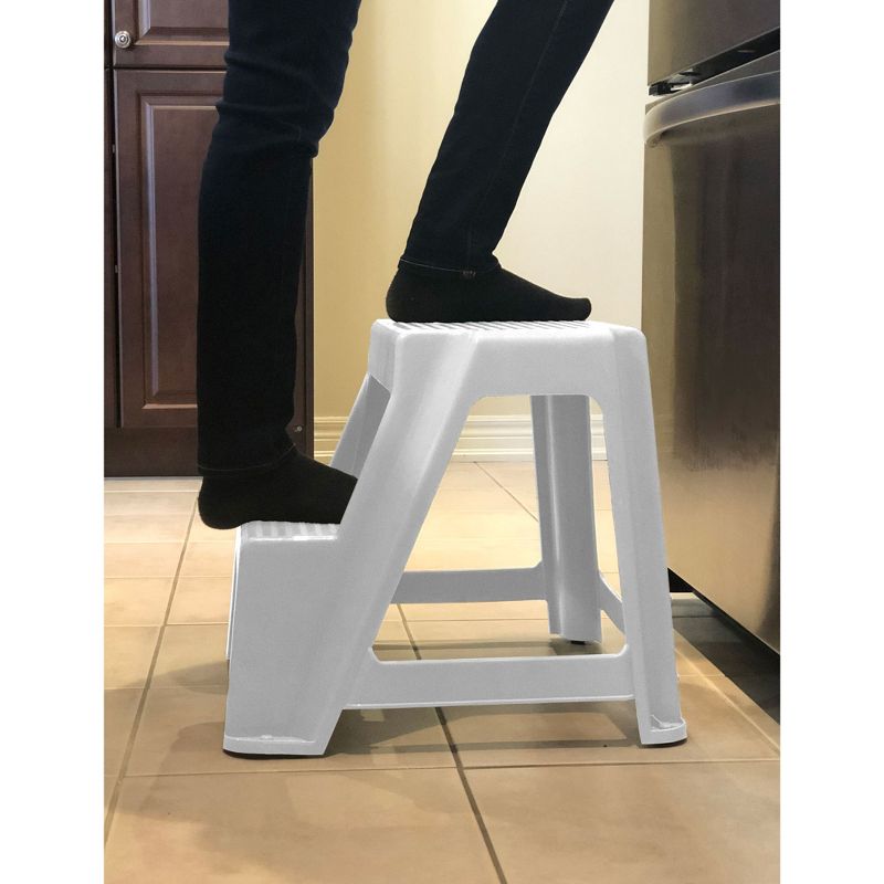 Gracious Living Extra Safe Non Slip 18.75 Inch Tall Rubber 2 Step Home Step Stool, White, Supports 300 Pounds