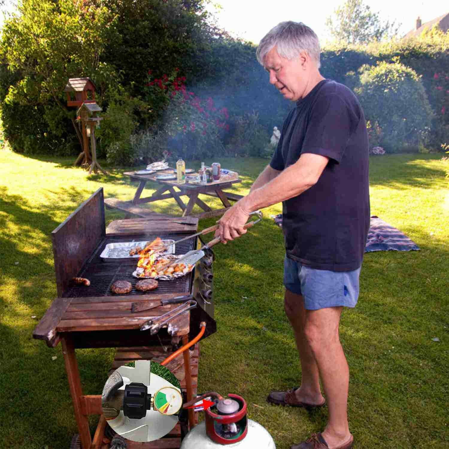 Propane Tank Brass Adapter W/ Pressure Meter Gauge 4 Master LP Gas BBQ Grill RV