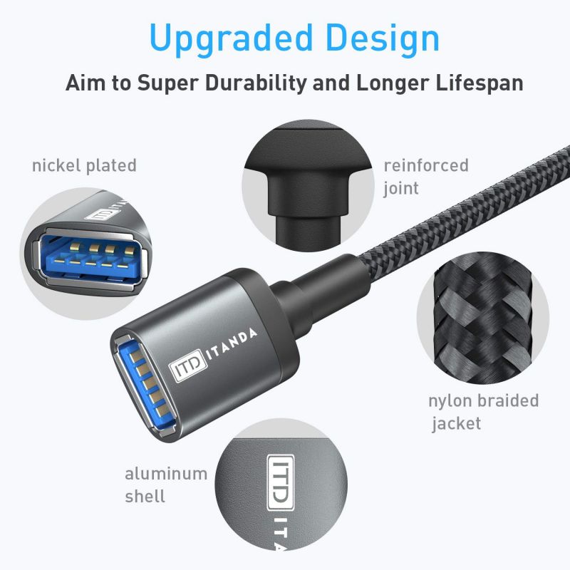 10FT USB Extension Cable USB 3.0 Extension Cord Type A Male to Female ITANDA 5Gbps Data Transfer for Keyboard Mouse Playstation Xbox Flash Drive Printer Camera and More