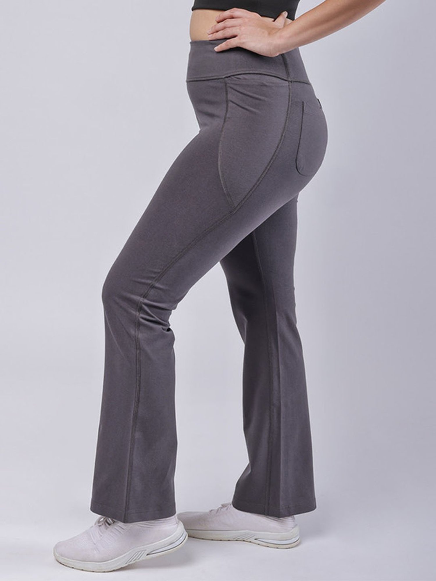BlissClub Grey Groove-In Cotton Flare Pants - Regular