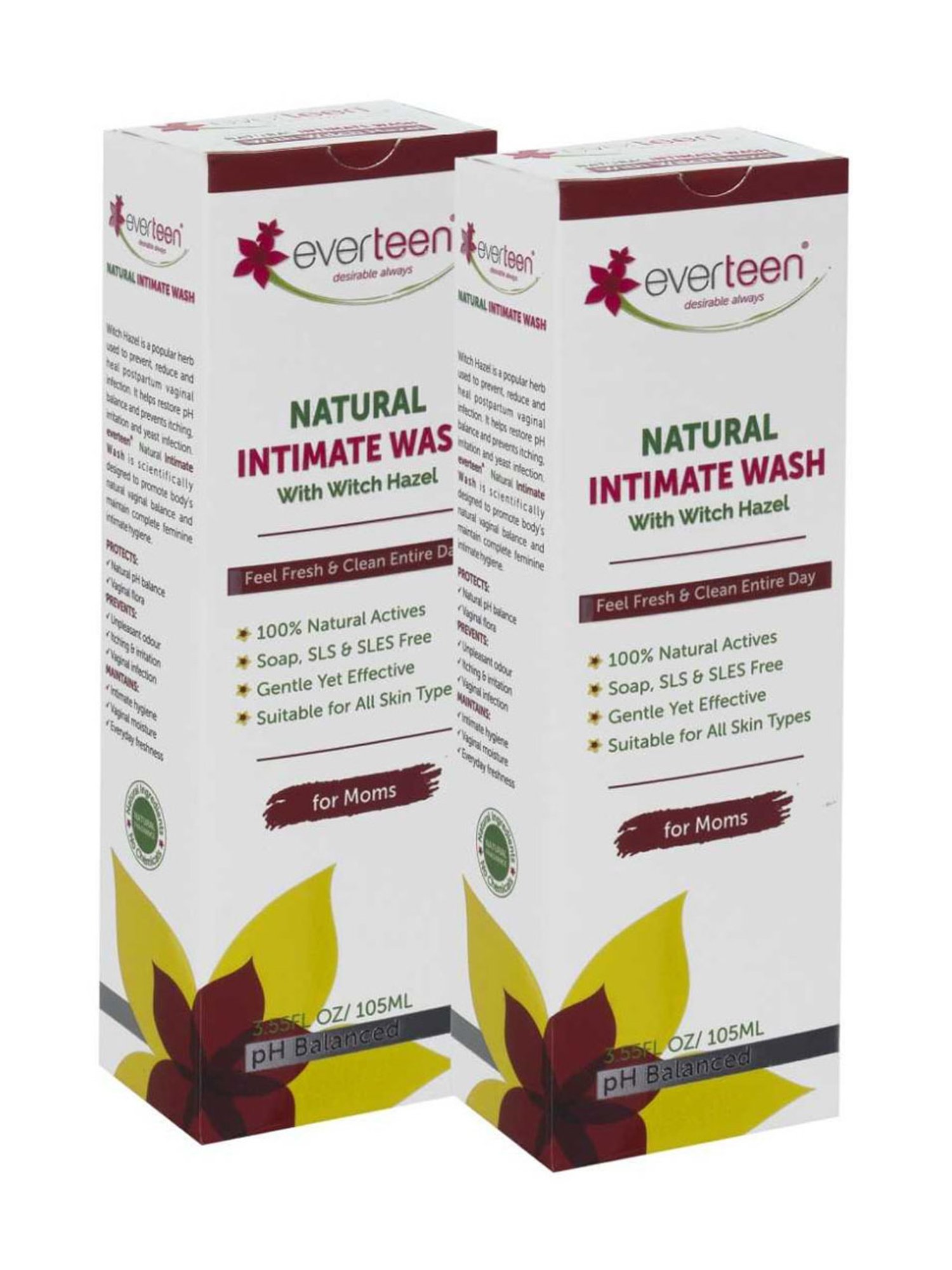 everteen Witch Hazel Natural Intimate Wash for Feminine Hygiene in Moms - 105 ml Each (Pack of 2)
