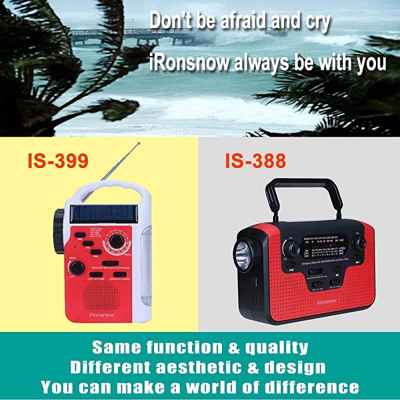 IS399 Real NOAA Alert Weather Radio Lantern Solar Crank Emergency AMFMSWNOAA Radio TF Card Speaker 5 LEDs Flashlight 8 Headlamps 2300mAh Rechargeable Power Bank for Cellphone