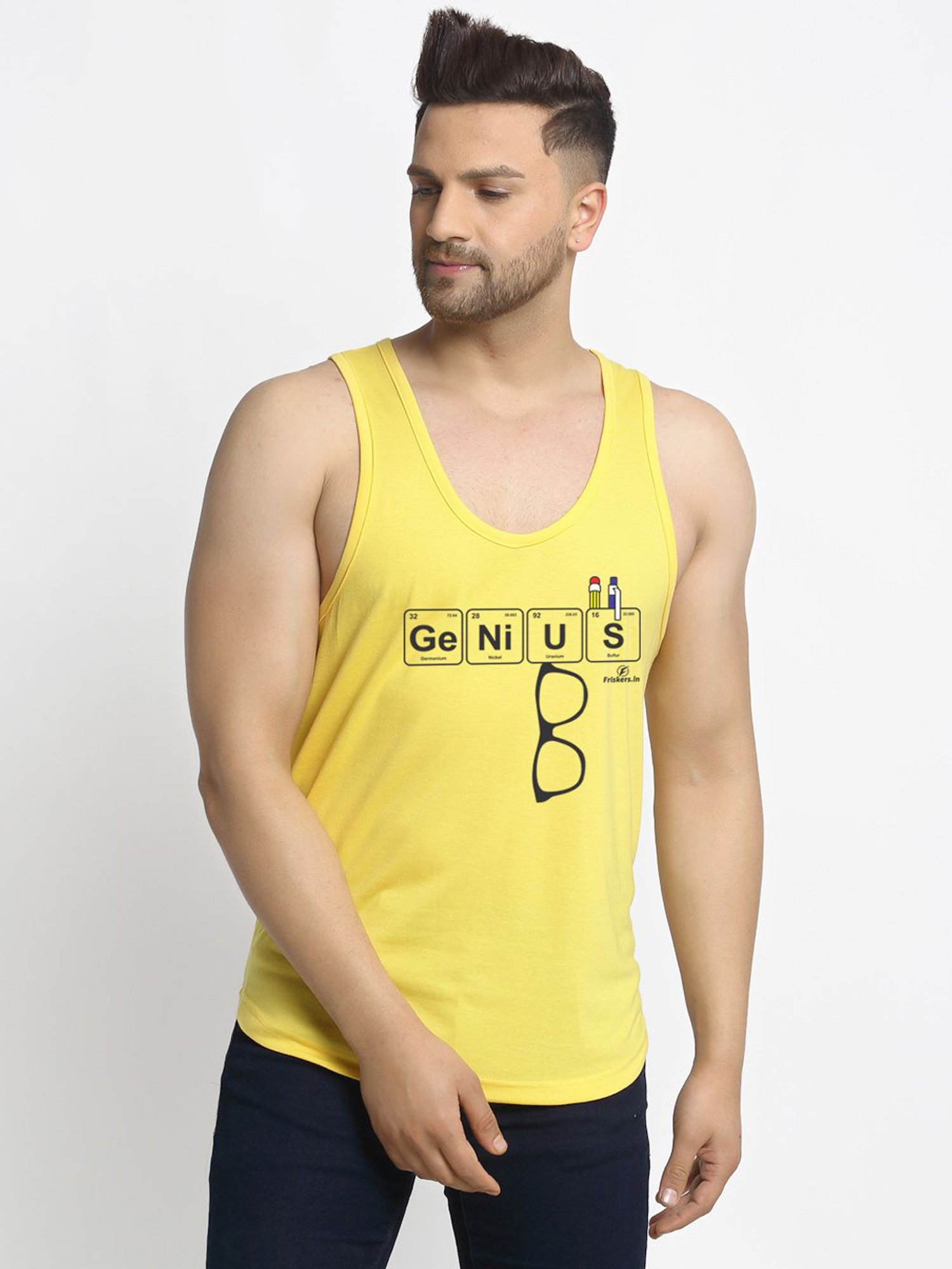 Friskers Multi Cotton Slim Fit Printed Gym Vest - Pack of 2