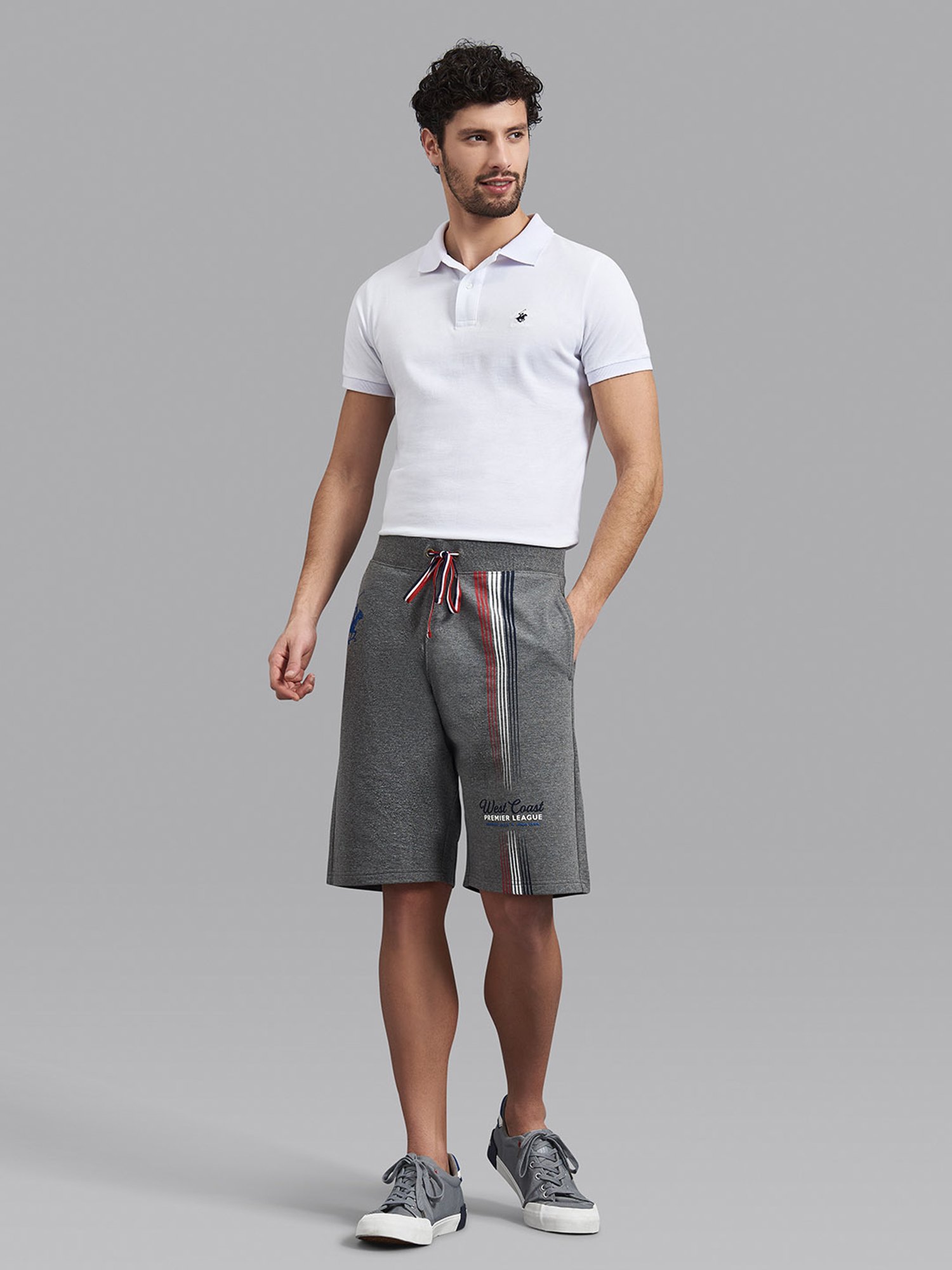 Beverly Hills Polo Club Ash Grey Cotton Regular Fit Printed Shorts