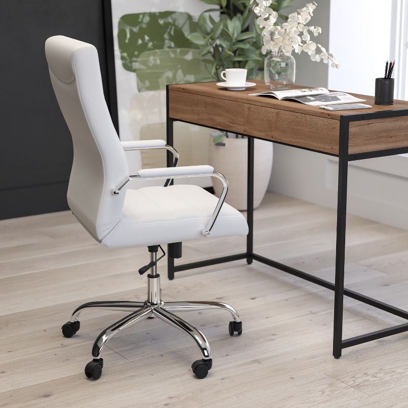 Merrick Lane Contemporary Mid-Back White Faux Leather Home Office Chair with Padded Chrome Arms