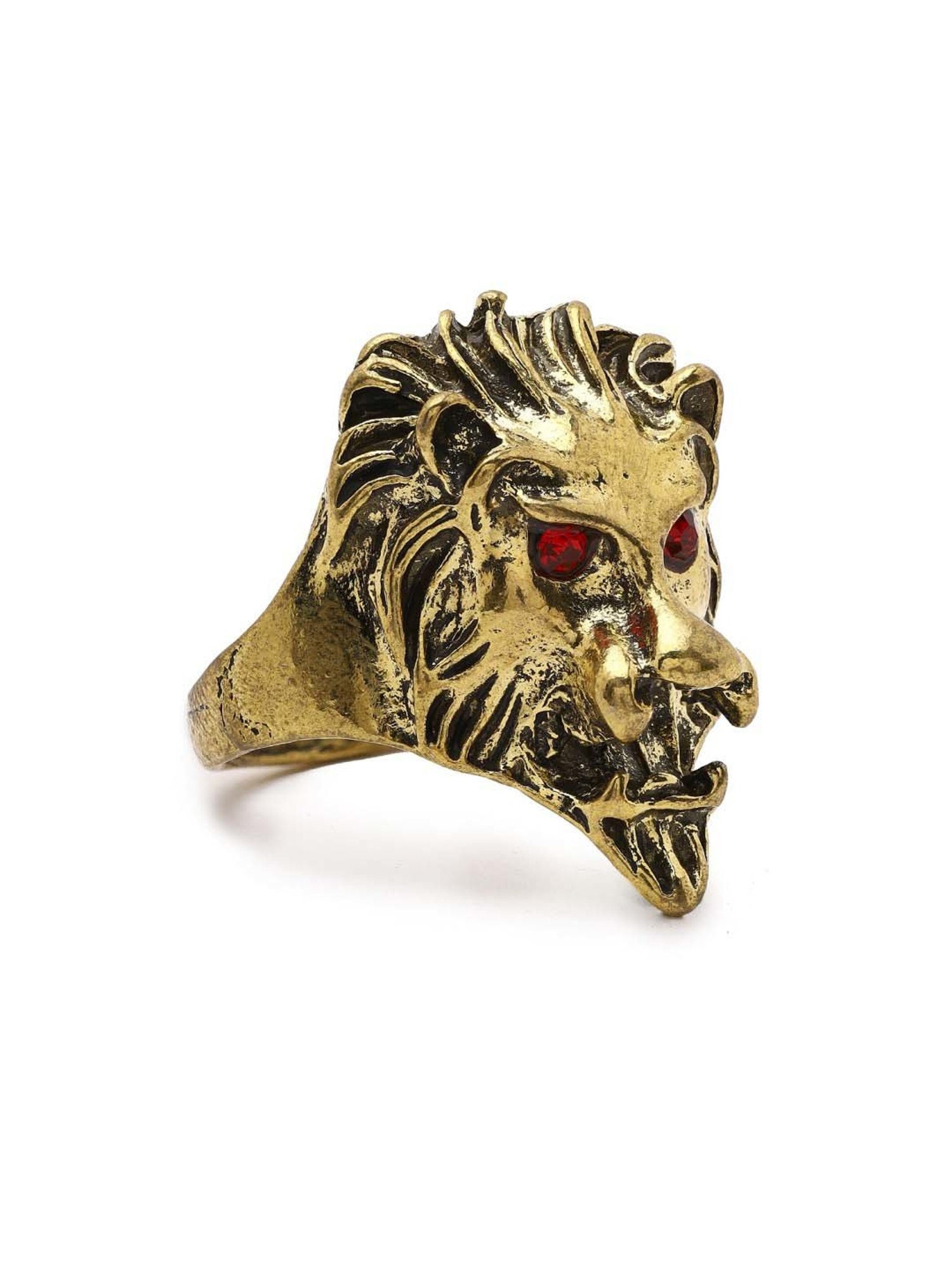 Bold by Priyaasi Royal Elegance Lion Face Gold Plated Ring