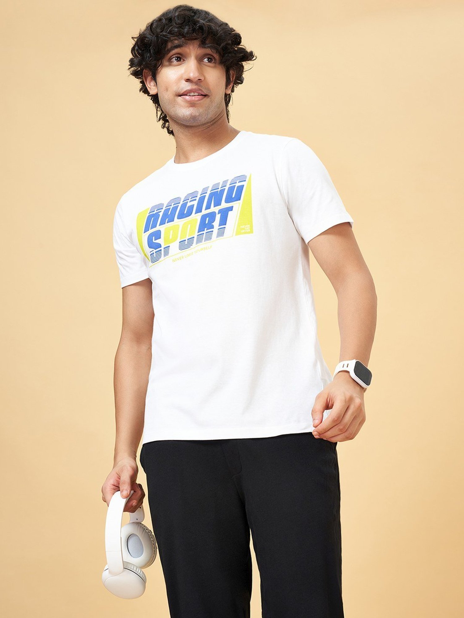 Ajile By Pantaloons White Cotton Slim Fit Printed T-Shirt