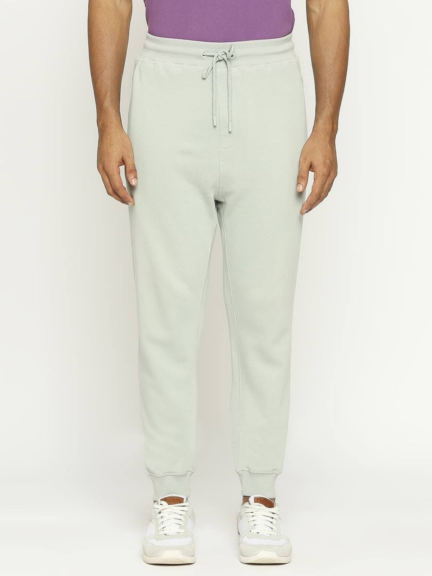 Basics Grey Cotton Jogger Fit Texture Joggers