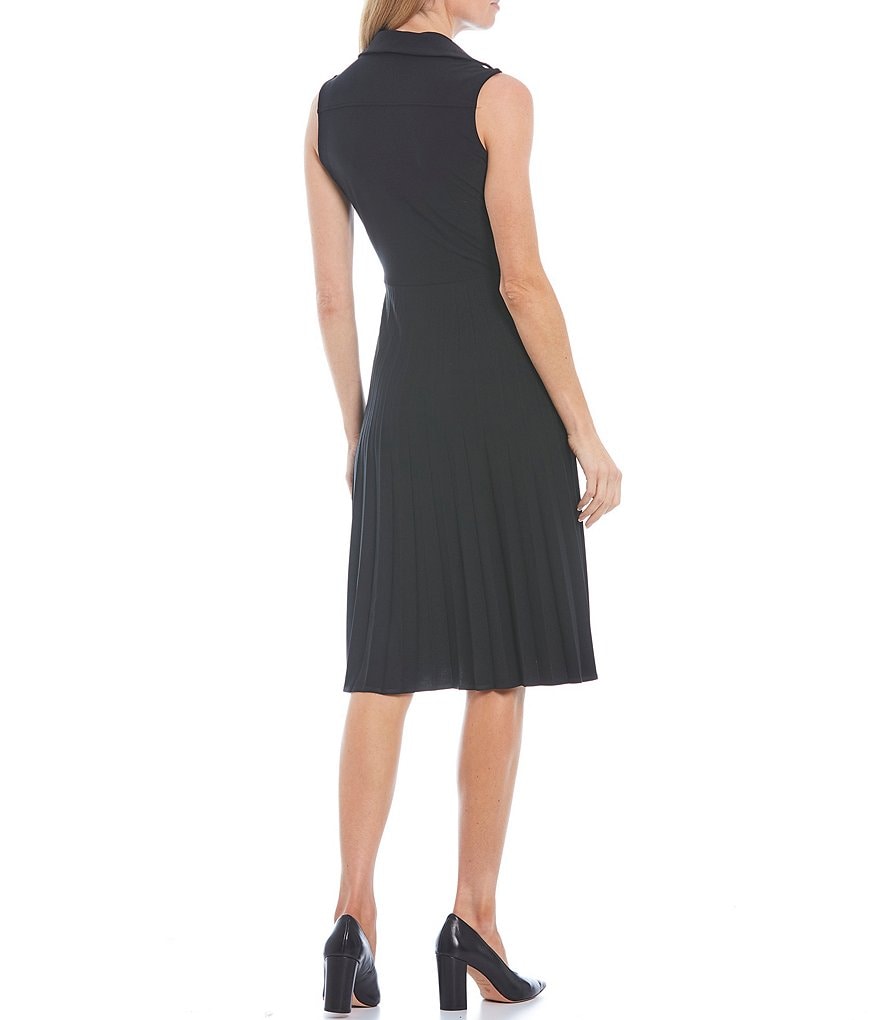 Marina Sleeveless V-Neck Button Front Pleated Midi Dress