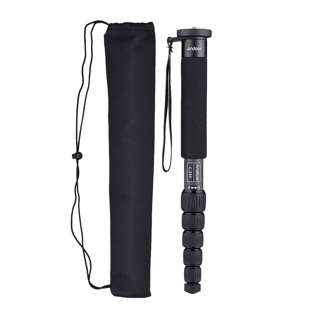 Andoer C-555 155cm/5.1ft Carbon Fiber Camera Monopod Unipod Stick 6-Section with Carry Bag Max. Load 10kg/22Lbs for Camcorder Video Stuido Photography