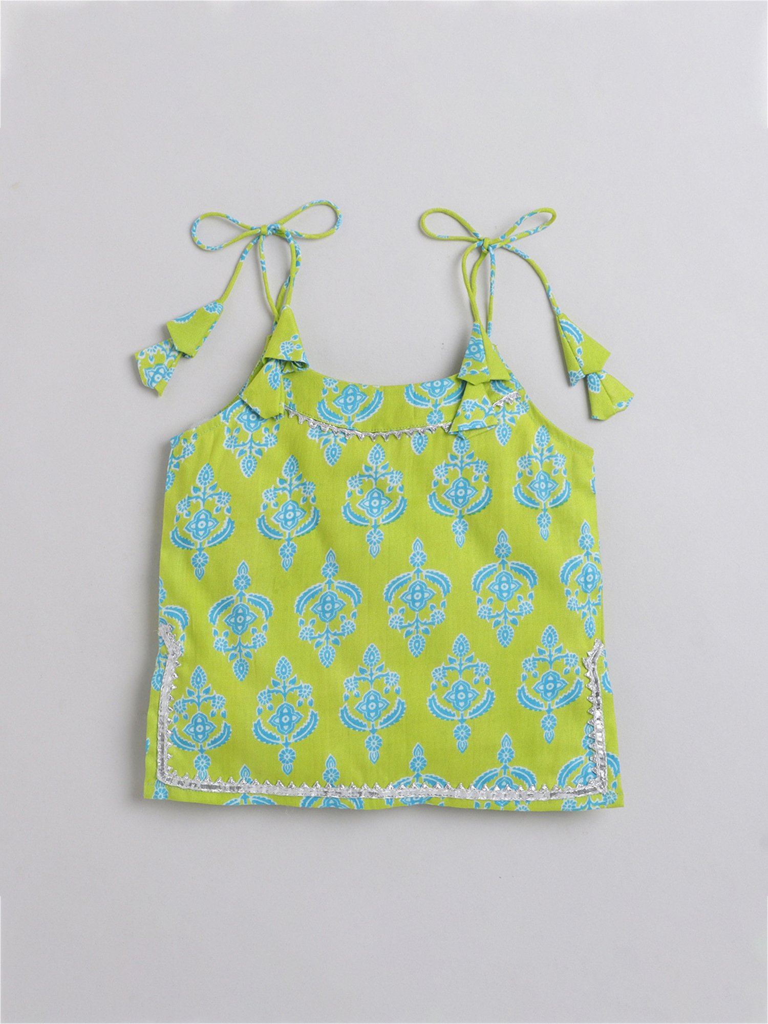 Many Frocks Kids Green & White Printed Kurta, Sharara with Dupatta