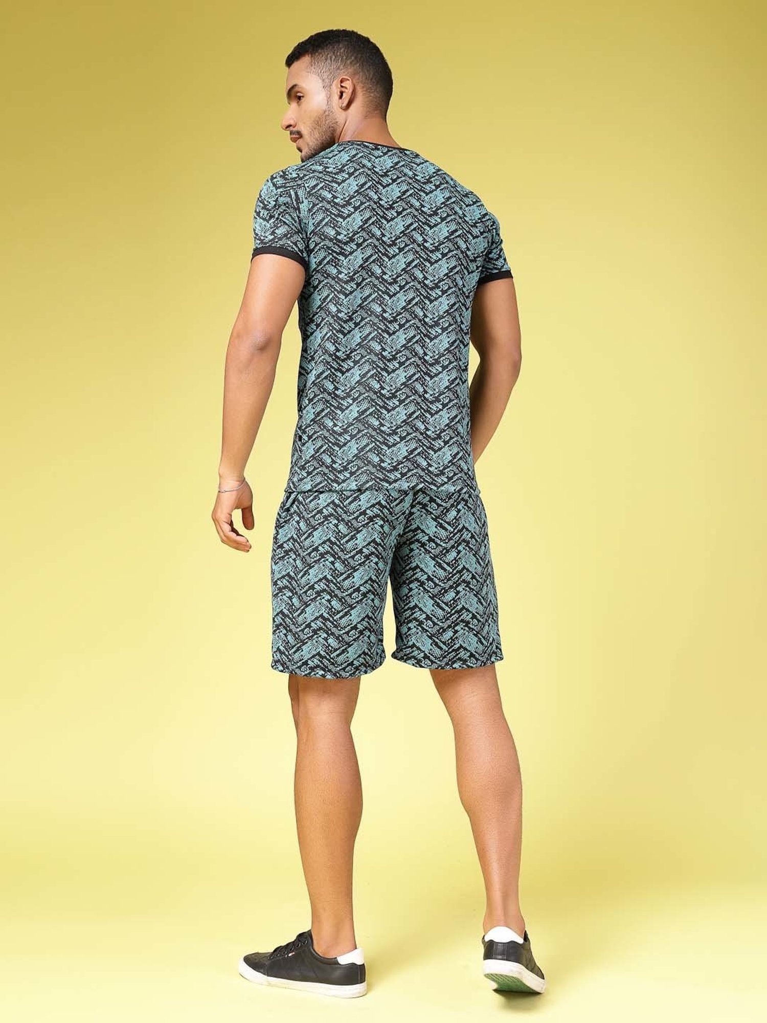 Rigo Teal Slim Fit Printed T-Shirt & Shorts Set