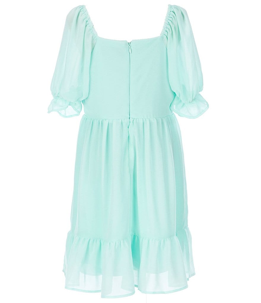 I.N. Girl 7-16 Puffed Ruffled Sleeve Solid Georgette Fit-And-Flare Dress